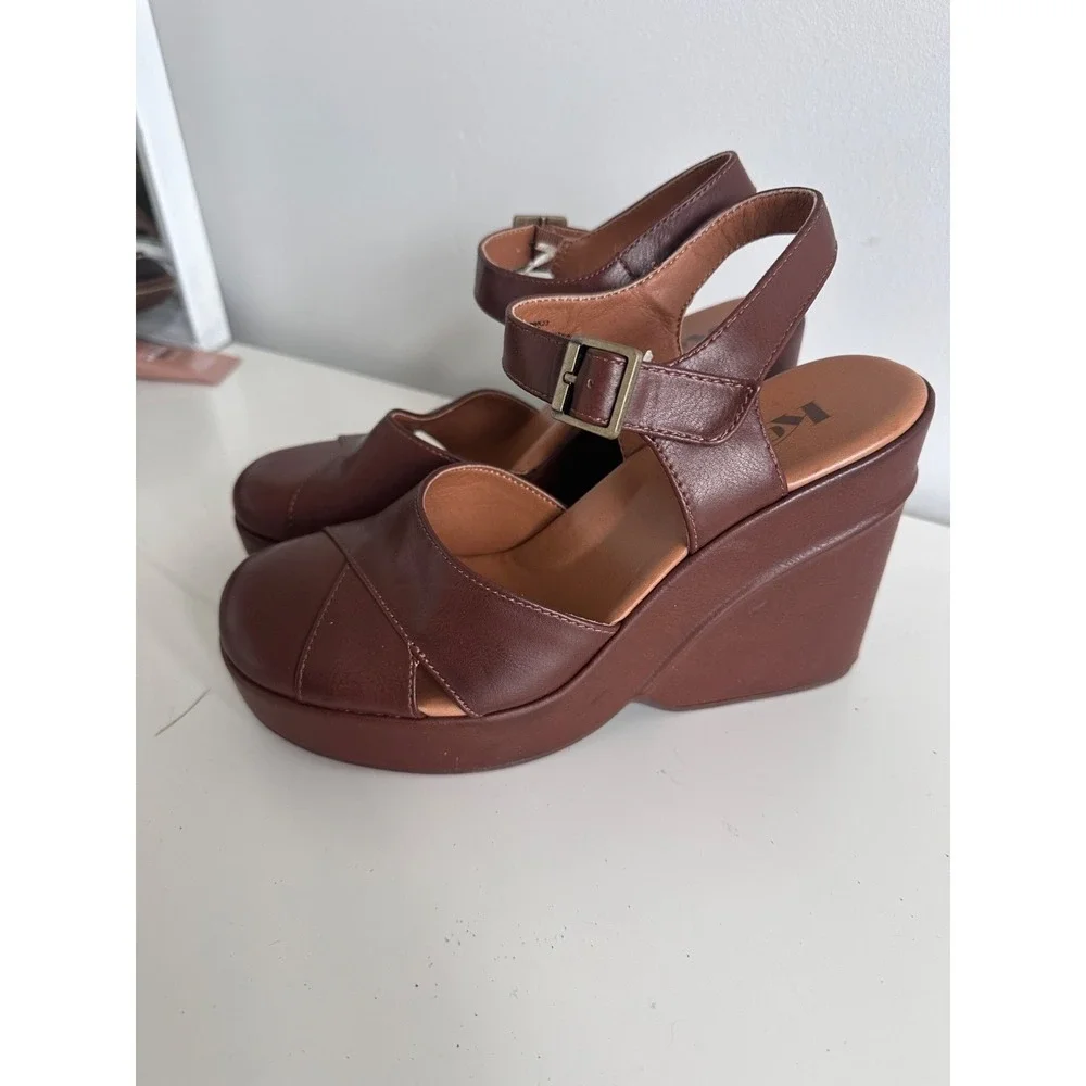 Korks Ease Platform Sandal Womens 8 Babette Leather Brown Closed Toe Clog